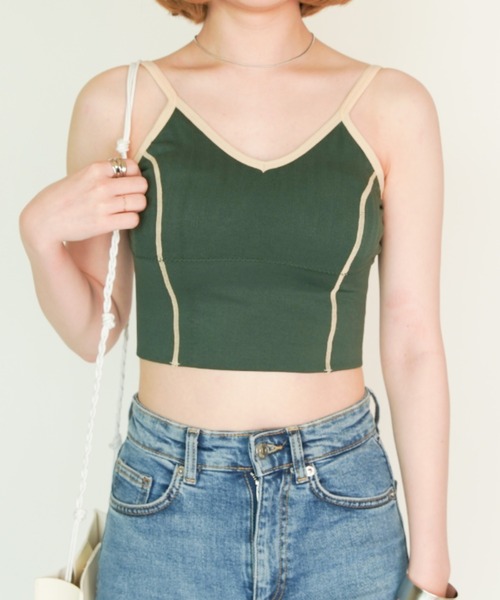 yuue' ( wear )(ユーイ)の「パイピングラインブラトップキャミソール(キャミソール・レディース・ホワイト/ブラック/ダークグリーン/ネイビー/イエロー/オレンジ/グリーン・FREE)」の4枚目の写真