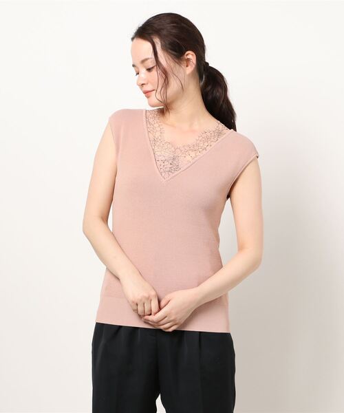 FEERICHELU（フェリーシェル）の「ニット 2wayネックレースデザイン フレンチスリーブ FEERICHELU（ニット/セーター・レディース・ラベンダー/ピンクベージュ/グレイッシュベージュ/ベージュ/スモークピンク・S/M）」の8枚目の写真