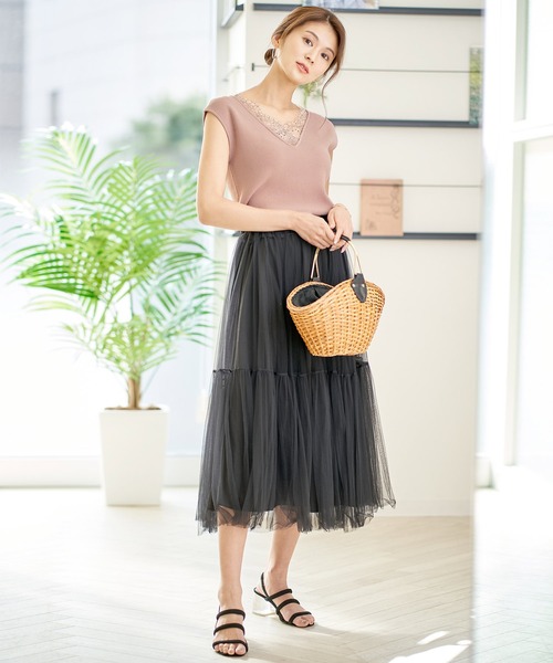 FEERICHELU（フェリーシェル）の「ニット 2wayネックレースデザイン フレンチスリーブ FEERICHELU（ニット/セーター・レディース・ラベンダー/ピンクベージュ/グレイッシュベージュ/ベージュ/スモークピンク・S/M）」の9枚目の写真