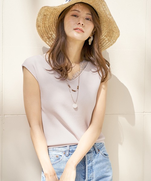 FEERICHELU（フェリーシェル）の「ニット 2wayネックレースデザイン フレンチスリーブ FEERICHELU（ニット/セーター・レディース・ラベンダー/ピンクベージュ/グレイッシュベージュ/ベージュ/スモークピンク・S/M）」の10枚目の写真