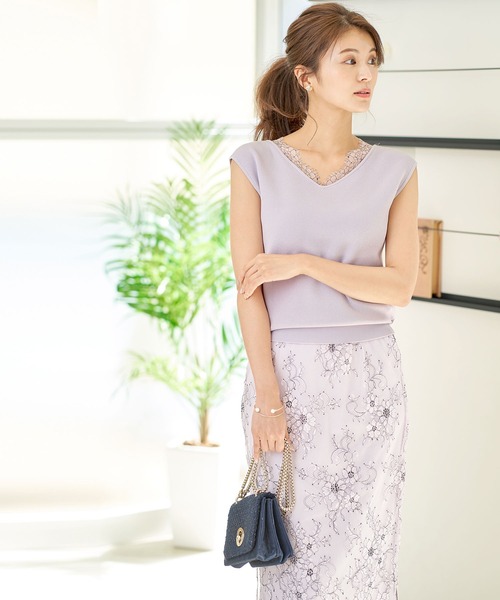 FEERICHELU（フェリーシェル）の「ニット 2wayネックレースデザイン フレンチスリーブ FEERICHELU（ニット/セーター・レディース・ラベンダー/ピンクベージュ/グレイッシュベージュ/ベージュ/スモークピンク・S/M）」の7枚目の写真