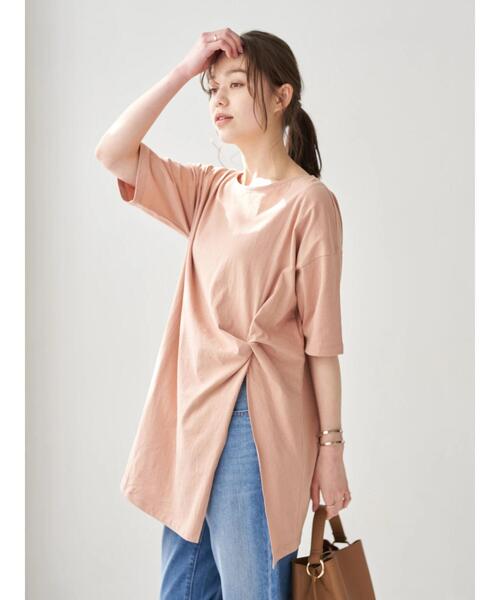 earth music&ecology（アースミュージックアンドエコロジー）の「ドレープカットチュニック　＊（Tシャツ/カットソー・レディース・チャコールグレー/ホワイト系その他2/ピンクベージュ・FREE）」の5枚目の写真