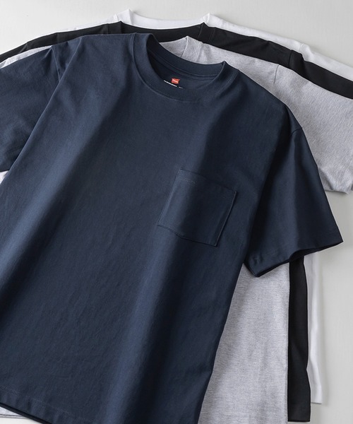 HANES(ヘインズ)の「【Hanes/ヘインズ】 BEEFY-T ポケットTシャツ クルーネック Tシャツ ユニセックス/無地(Tシャツ/カットソー・メンズ・ホワイト/ブラック/グレー/ネイビー・L/M/XL/S)」の4枚目の写真