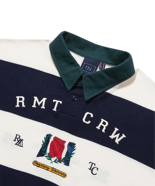 ROMANTIC CROWN（ロマンティッククラウン）の「【ROMANTIC CROWN】RMTC CLUB STRIPE POLO / ロマンティッククラウン クラブ ストライプ ロゴ ポロシャツ（ポロシャツ・メンズ・ネイビー/バーガンディー/グレー・SMALL/MEDIUM/X-LARGE/LARGE）」の11枚目の写真
