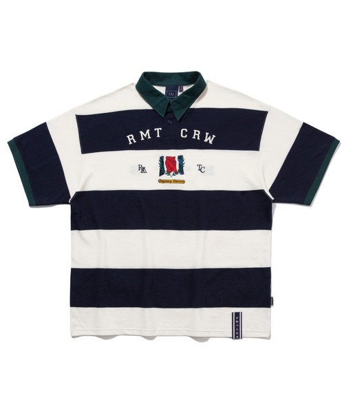 ROMANTIC CROWN（ロマンティッククラウン）の「【ROMANTIC CROWN】RMTC CLUB STRIPE POLO / ロマンティッククラウン クラブ ストライプ ロゴ ポロシャツ（ポロシャツ・メンズ・ネイビー/バーガンディー/グレー・SMALL/MEDIUM/X-LARGE/LARGE）」の9枚目の写真