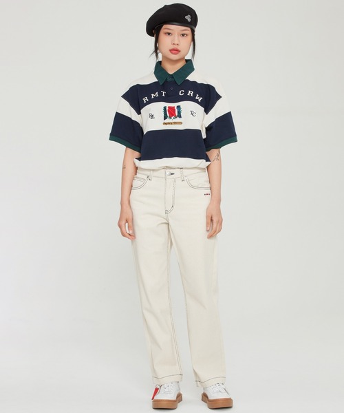 ROMANTIC CROWN（ロマンティッククラウン）の「【ROMANTIC CROWN】RMTC CLUB STRIPE POLO / ロマンティッククラウン クラブ ストライプ ロゴ ポロシャツ（ポロシャツ・メンズ・ネイビー/バーガンディー/グレー・SMALL/MEDIUM/X-LARGE/LARGE）」の8枚目の写真
