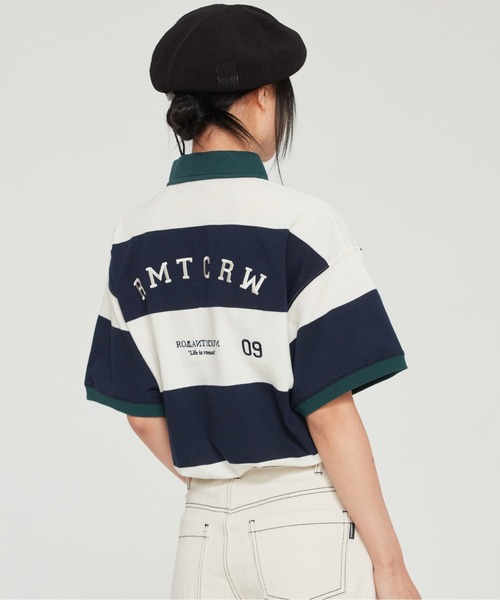ROMANTIC CROWN（ロマンティッククラウン）の「【ROMANTIC CROWN】RMTC CLUB STRIPE POLO / ロマンティッククラウン クラブ ストライプ ロゴ ポロシャツ（ポロシャツ・メンズ・ネイビー/バーガンディー/グレー・SMALL/MEDIUM/X-LARGE/LARGE）」の7枚目の写真