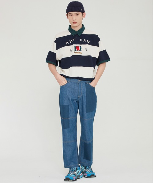 ROMANTIC CROWN（ロマンティッククラウン）の「【ROMANTIC CROWN】RMTC CLUB STRIPE POLO / ロマンティッククラウン クラブ ストライプ ロゴ ポロシャツ（ポロシャツ・メンズ・ネイビー/バーガンディー/グレー・SMALL/MEDIUM/X-LARGE/LARGE）」の6枚目の写真