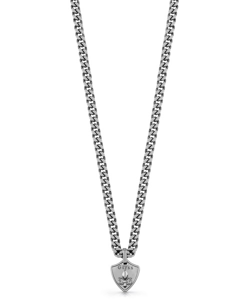 Guess(ゲス)の「KNIGHT FLOWER 8mm Curb 4DC Shield Necklace (Antique Silver)(ネックレス・メンズ・アンティークシルバー・ONE SIZE)」の4枚目の写真