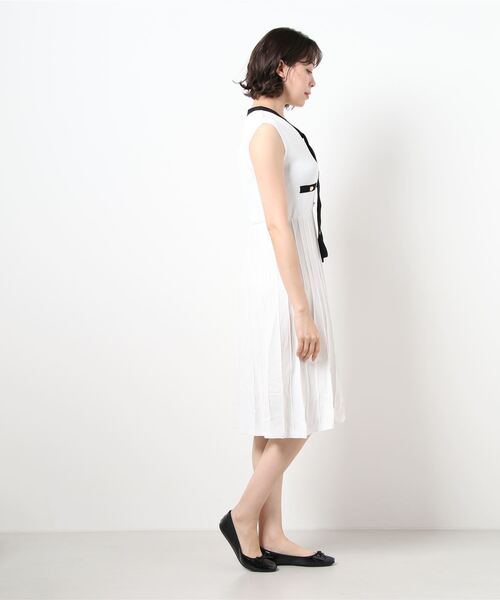 Prima Scherrer(プリマシェレル)の「ニット ワンピース ボウタイ 配色デザイン Prima Scherrer(ワンピース・レディース・ホワイト/ブラック/サックスブルー・S/M)」の7枚目の写真