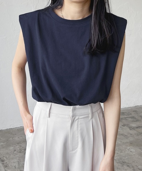 LIAN(リアン)の「天竺フレンチスリーブTシャツ(Tシャツ/カットソー・レディース・ライトベージュ/オフホワイト/ブラウン/ブラック/グリーン/オレンジ/ピンク/ネイビー/カーキ・FREE)」の7枚目の写真