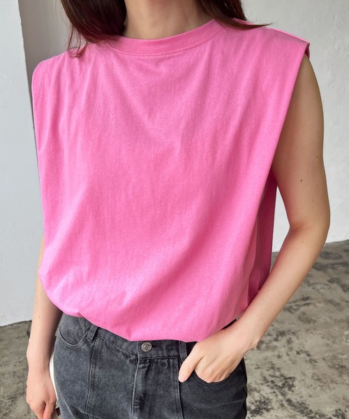 LIAN(リアン)の「天竺フレンチスリーブTシャツ(Tシャツ/カットソー・レディース・ライトベージュ/オフホワイト/ブラウン/ブラック/グリーン/オレンジ/ピンク/ネイビー/カーキ・FREE)」の8枚目の写真