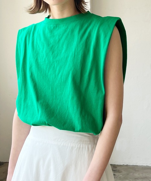 LIAN(リアン)の「天竺フレンチスリーブTシャツ(Tシャツ/カットソー・レディース・ライトベージュ/オフホワイト/ブラウン/ブラック/グリーン/オレンジ/ピンク/ネイビー/カーキ・FREE)」の6枚目の写真