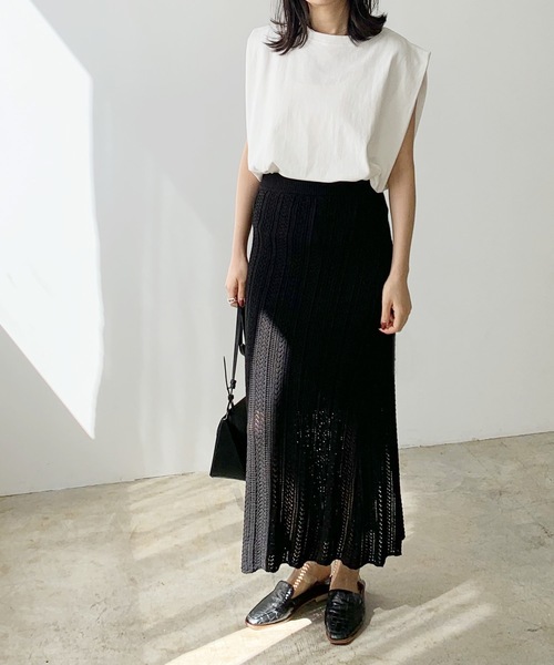 LIAN(リアン)の「天竺フレンチスリーブTシャツ(Tシャツ/カットソー・レディース・ライトベージュ/オフホワイト/ブラウン/ブラック/グリーン/オレンジ/ピンク/ネイビー/カーキ・FREE)」の10枚目の写真