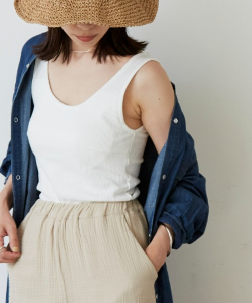 Auntie Rosa Holiday（アンティローザホリデー）の「カップ付きリブタンクトップ（タンクトップ・レディース・アイボリー/ブラック/ホワイト・MEDIUM/SMALL）」の7枚目の写真