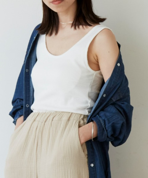 Auntie Rosa Holiday（アンティローザホリデー）の「カップ付きリブタンクトップ（タンクトップ・レディース・アイボリー/ブラック/ホワイト・MEDIUM/SMALL）」の8枚目の写真