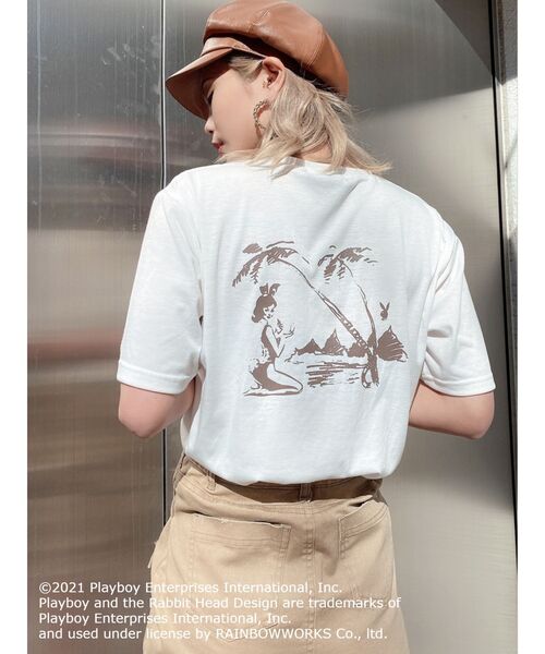 PLAYBOY（プレイボーイ）の「PLAYBOY CALIFORNIA BEACH BUNNY ポケットTシャツ（Tシャツ/カットソー・レディース・オフホワイト/ベージュ/マスタード・FREE）」の5枚目の写真