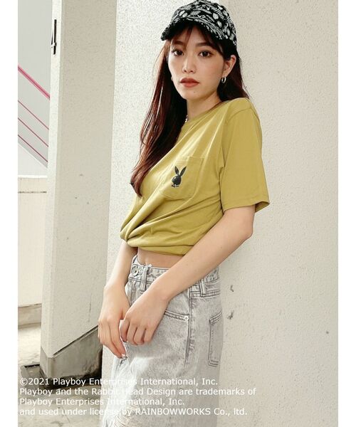 PLAYBOY（プレイボーイ）の「PLAYBOY CALIFORNIA BEACH BUNNY ポケットTシャツ（Tシャツ/カットソー・レディース・オフホワイト/ベージュ/マスタード・FREE）」の10枚目の写真
