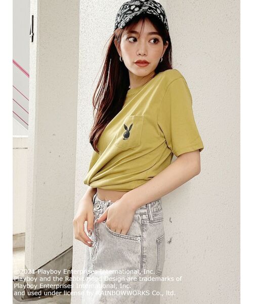 PLAYBOY（プレイボーイ）の「PLAYBOY CALIFORNIA BEACH BUNNY ポケットTシャツ（Tシャツ/カットソー・レディース・オフホワイト/ベージュ/マスタード・FREE）」の12枚目の写真