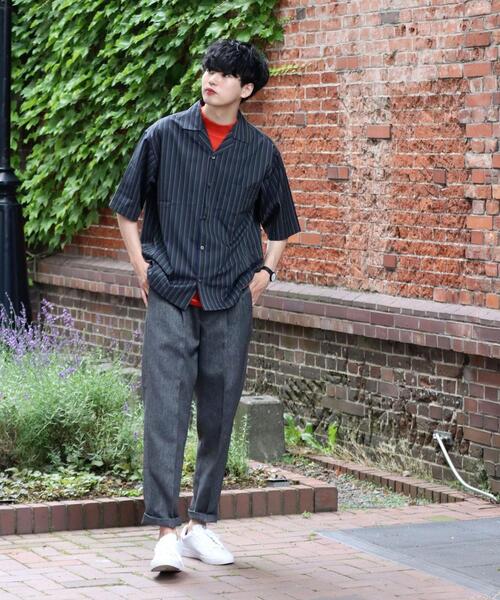 green label relaxing by 風早ゆうた（グリーンレーベルリラクシングバイカゼハヤユウタ）の「＜風早ゆうた（WEARISTA）×green label relaxing＞ブリティッシュ ストライプ 5分袖 オープンカラー シャツ（シャツ/ブラウス・メンズ・ダークグリーン/ネイビー・MEDIUM/LARGE）」の5枚目の写真