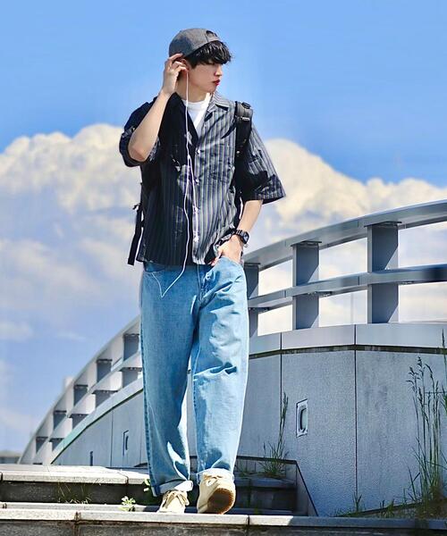 green label relaxing by 風早ゆうた（グリーンレーベルリラクシングバイカゼハヤユウタ）の「＜風早ゆうた（WEARISTA）×green label relaxing＞ブリティッシュ ストライプ 5分袖 オープンカラー シャツ（シャツ/ブラウス・メンズ・ダークグリーン/ネイビー・MEDIUM/LARGE）」の10枚目の写真