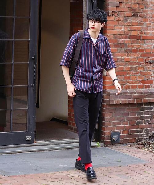 green label relaxing by 風早ゆうた（グリーンレーベルリラクシングバイカゼハヤユウタ）の「＜風早ゆうた（WEARISTA）×green label relaxing＞ブリティッシュ ストライプ 5分袖 オープンカラー シャツ（シャツ/ブラウス・メンズ・ダークグリーン/ネイビー・MEDIUM/LARGE）」の8枚目の写真