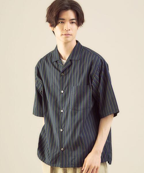 green label relaxing by 風早ゆうた（グリーンレーベルリラクシングバイカゼハヤユウタ）の「＜風早ゆうた（WEARISTA）×green label relaxing＞ブリティッシュ ストライプ 5分袖 オープンカラー シャツ（シャツ/ブラウス・メンズ・ダークグリーン/ネイビー・MEDIUM/LARGE）」の16枚目の写真