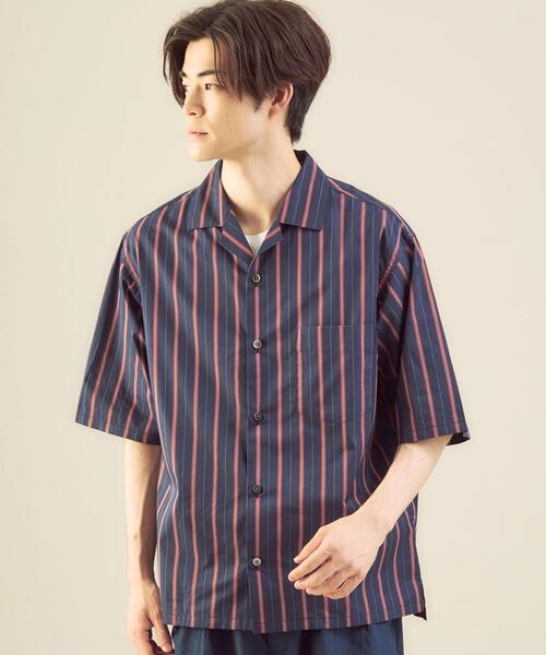 green label relaxing by 風早ゆうた（グリーンレーベルリラクシングバイカゼハヤユウタ）の「＜風早ゆうた（WEARISTA）×green label relaxing＞ブリティッシュ ストライプ 5分袖 オープンカラー シャツ（シャツ/ブラウス・メンズ・ダークグリーン/ネイビー・MEDIUM/LARGE）」の17枚目の写真