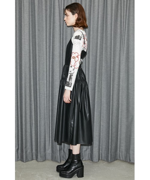 Satin Gather Camisole One-piece ブラック Satin Gather Camisole One