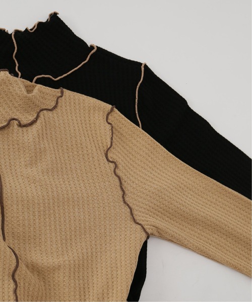Simplicite(サンプリシテ)の「ワッフルパイピング プルオーバー◆(Tシャツ/カットソー・レディース・ブラック/ベージュ・FREE)」の5枚目の写真