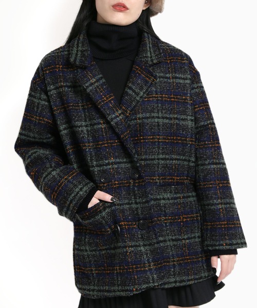 WC（ダブル シー）の「ダークチェックジャケット（テーラードジャケット・レディース・ブラウン/ネイビー・FREE）」の5枚目の写真