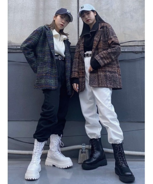 WC（ダブル シー）の「ダークチェックジャケット（テーラードジャケット・レディース・ブラウン/ネイビー・FREE）」の12枚目の写真