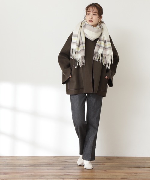 N.(N. Natural Beauty Basic)(エヌエヌナチュラルビューティーベーシック)の「◆ウールチェックストール(ストール/ショール・レディース・オフホワイト/ブルー/ネイビー・フリ-)」の5枚目の写真