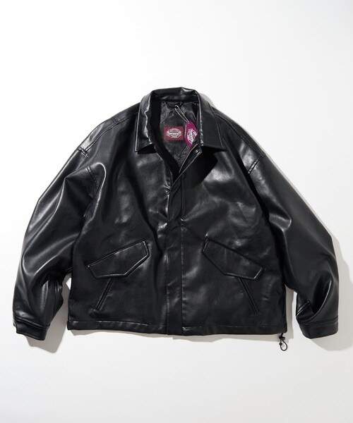 TOWNCRAFT(タウンクラフト)の「Towncraft PREP/タウンクラフトプレップ LEATHER LIKE WPOCKET JACKET/レザーライク ダブルポケット ジャケット(ライダースジャケット・メンズ・ブラック・MEDIUM/LARGE)」の4枚目の写真
