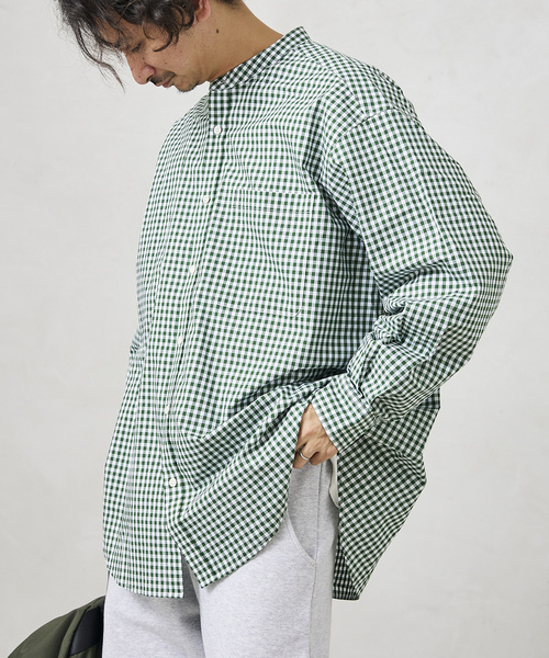 JOURNAL STANDARD relume（ジャーナルスタンダード　レリューム）の「【relume SPORTS WEAR】オーバーサイズ バンドカラーシャツ（シャツ/ブラウス・メンズ・ネイビー/サックスブルー/グリーン・MEDIUM/LARGE）」の16枚目の写真