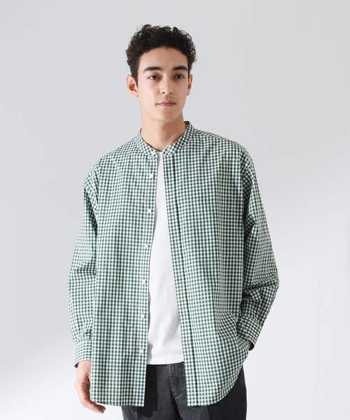 JOURNAL STANDARD relume（ジャーナルスタンダード　レリューム）の「【relume SPORTS WEAR】オーバーサイズ バンドカラーシャツ（シャツ/ブラウス・メンズ・ネイビー/サックスブルー/グリーン・MEDIUM/LARGE）」の10枚目の写真