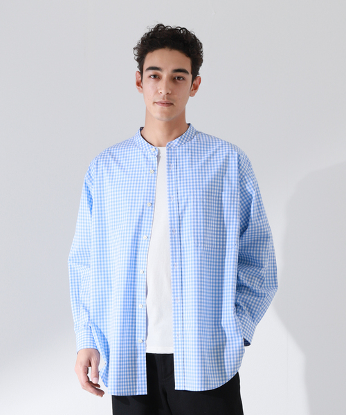 JOURNAL STANDARD relume（ジャーナルスタンダード　レリューム）の「【relume SPORTS WEAR】オーバーサイズ バンドカラーシャツ（シャツ/ブラウス・メンズ・ネイビー/サックスブルー/グリーン・MEDIUM/LARGE）」の8枚目の写真