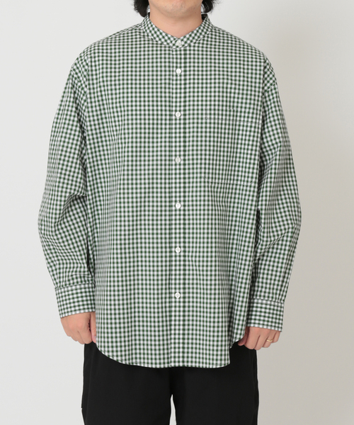 JOURNAL STANDARD relume（ジャーナルスタンダード　レリューム）の「【relume SPORTS WEAR】オーバーサイズ バンドカラーシャツ（シャツ/ブラウス・メンズ・ネイビー/サックスブルー/グリーン・MEDIUM/LARGE）」の4枚目の写真