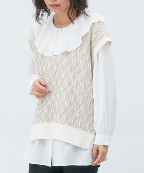 Honeys（ハニーズ）の「ニットベスト（ベスト・レディース・ブラック/ベージュ/ミント・S/M/L）」の2枚目の写真