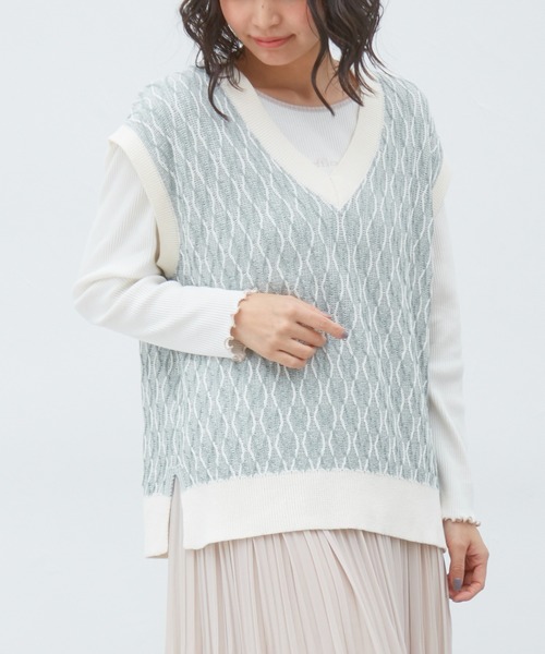 Honeys（ハニーズ）の「ニットベスト（ベスト・レディース・ブラック/ベージュ/ミント・S/M/L）」の3枚目の写真