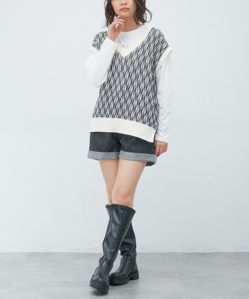 Honeys（ハニーズ）の「ニットベスト（ベスト・レディース・ブラック/ベージュ/ミント・S/M/L）」の4枚目の写真