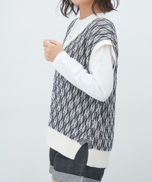 Honeys（ハニーズ）の「ニットベスト（ベスト・レディース・ブラック/ベージュ/ミント・S/M/L）」の6枚目の写真