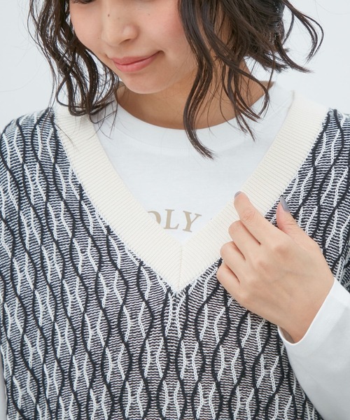 Honeys（ハニーズ）の「ニットベスト（ベスト・レディース・ブラック/ベージュ/ミント・S/M/L）」の8枚目の写真