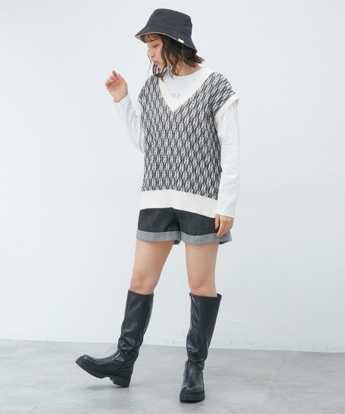 Honeys（ハニーズ）の「ニットベスト（ベスト・レディース・ブラック/ベージュ/ミント・S/M/L）」の11枚目の写真