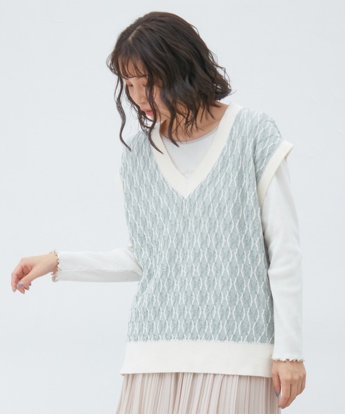 Honeys（ハニーズ）の「ニットベスト（ベスト・レディース・ブラック/ベージュ/ミント・S/M/L）」の13枚目の写真