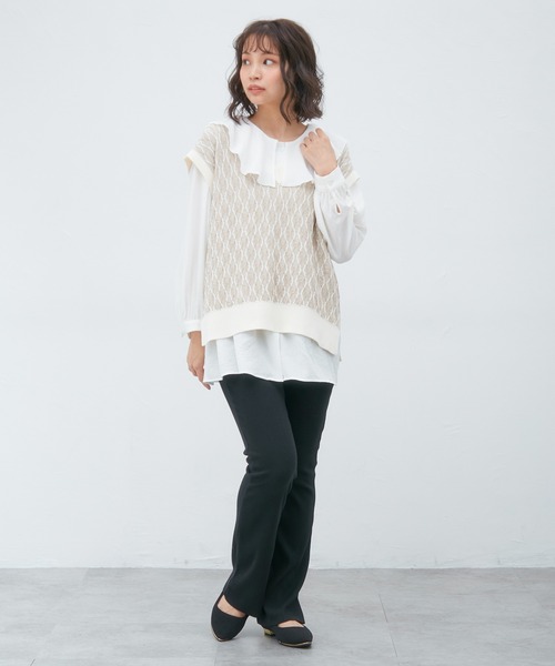 Honeys（ハニーズ）の「ニットベスト（ベスト・レディース・ブラック/ベージュ/ミント・S/M/L）」の16枚目の写真