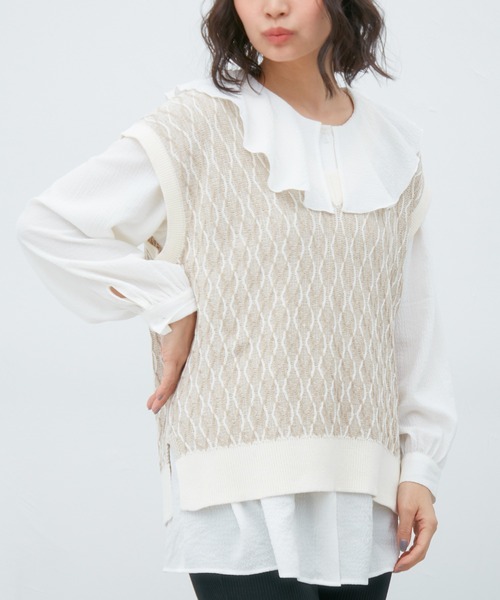 Honeys（ハニーズ）の「ニットベスト（ベスト・レディース・ブラック/ベージュ/ミント・S/M/L）」の17枚目の写真