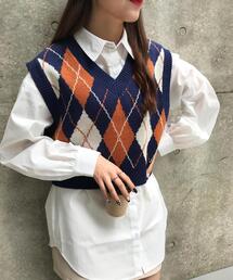 アーガイル柄ニットベストSET