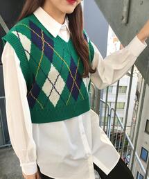 アーガイル柄ニットベストSET