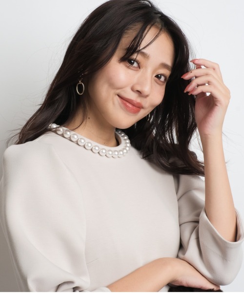 JUSGLITTY ジャスグリッティー　パール付ダンボールニットワンピース 新品】ジャスグリッティー パール付ダンボールニットミニ
